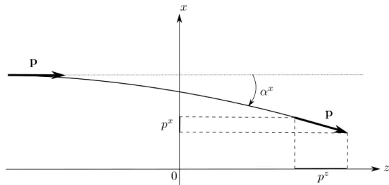 Figure 1.2: Illustration of the propagation of a deflected light ray along the direction of the four-momentum vector p.