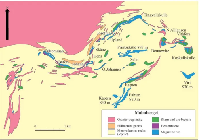 Figure 2 : Geological map of Malmberget area (Lund, Andersen, &amp; Martinsson, 2009, modified) 