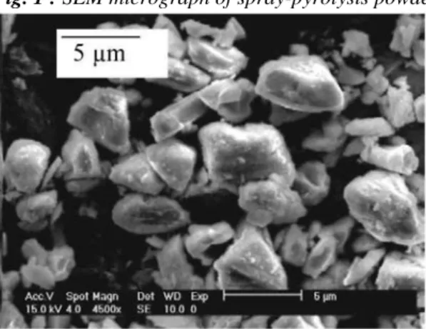 Fig. 1 : SEM micrograph of spray-pyrolysis powder (YSP powder). 
