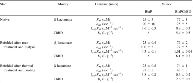 Table 3. Kinetic parameters of BlaP and its chimeric derivative for cephalotin