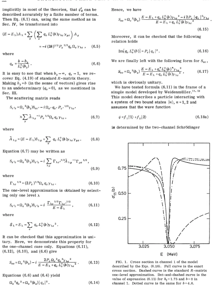 FIG. 1. Cross section in channel 1 of the model described by the Eqs. (6. 18). Full curve is the exact cross section