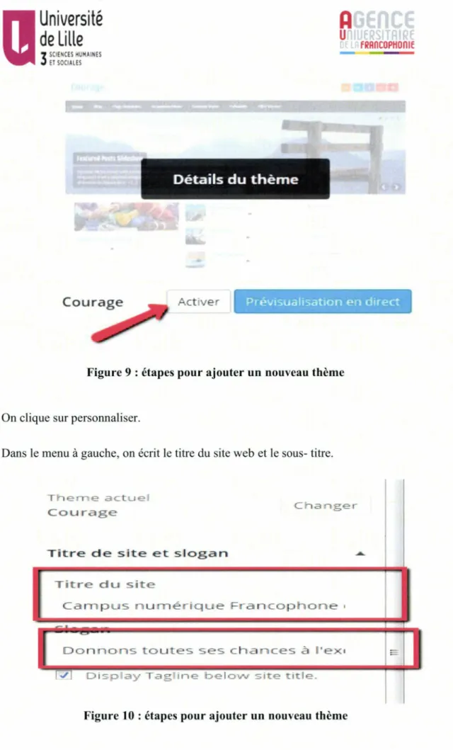 Figure 9 : étapes pour ajouter un nouveau thème