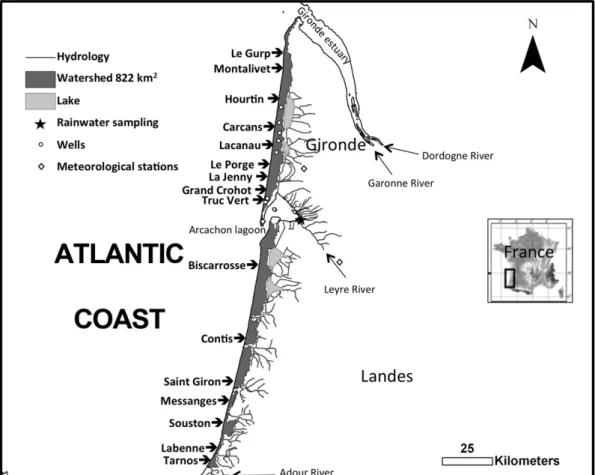 Fig. 2. Schematic W–E cross-section of the beach-dune system and the different waters sampled: 1—sea water; 2—runnel waters; 3—beach pore waters; 4—upper beach piezometers;