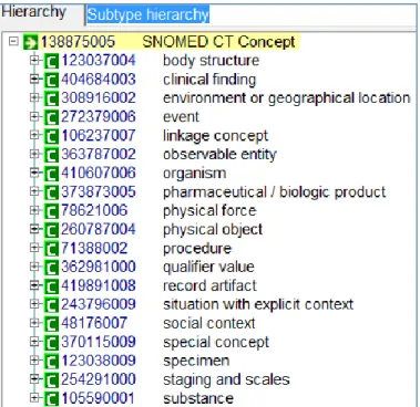 Figure 8 The 19 hierarchies of SNOMED-CT concepts with their unique identifiers  (Cliniclue  browser extract SNOMED CT International Edition (2010-01-31) http://www.cliniclue.com ) 