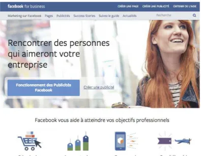 Figure 2 : La page d’accueil de Facebook for Business (capture d’écran du 16 juin  2015)