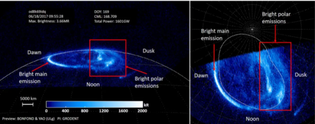 Figure 3. The northern UV aurora as observed by the Hubble Space Telescope (HST) 14 hr before XMM-Newton's observation