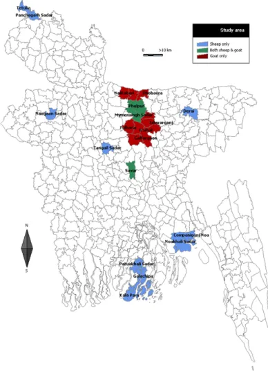 Fig. 1. Map of Bangladesh showing the study areas.