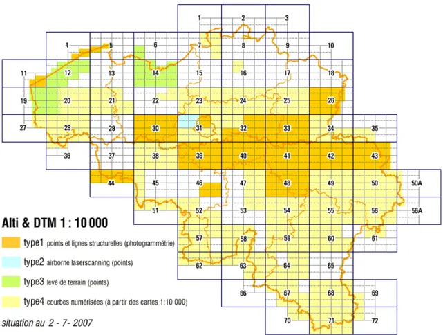 Figure 34. Types de données numériques d’altitude IGN à 1 :10 000e disponibles en Belgique 