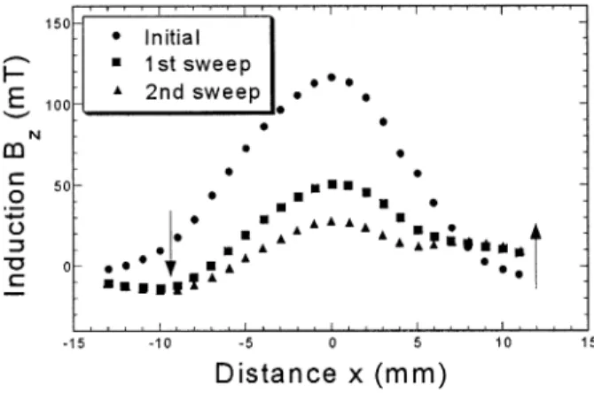 Fig. 5. Flux profiles measured along the direction perpendicular to the transverse magnetic field.