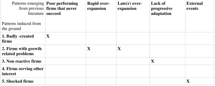 Table 7 : Relationship between patterns emerging from previous literature and patterns induced from the ground 