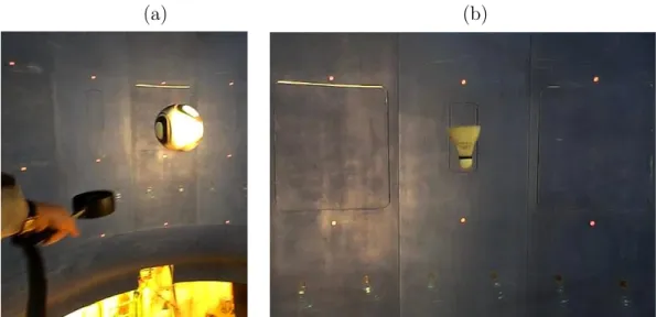 Figure 3.2 – Exemples de sustentation de balles dans la soufflerie verticale SV4 de l’ONERA à Lille