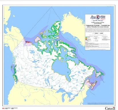 Figure 4.1 Carte de la sensibilité des côtes canadiennes à  l’élévation du niveau de la mer