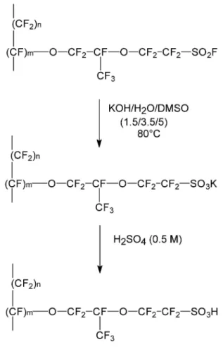Fig. 2. Hydrolysis of the Nafion® precursor. 