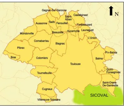 Figure 5: Cartes des périmètres du Grand  Toulouse et Sicoval (Sud- Est 