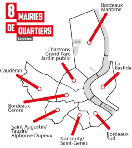 Figure 11 : Carte des quartiers bordelais, source : Mairie de Bordeaux 