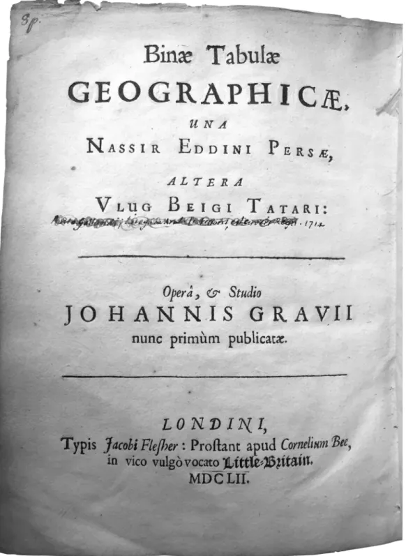 Fig. 28 : John Greaves, Binæ Tabulæ Geographicæ (Londres, 1652). Exemplaire portant l’ex-libris de Galland (Bibliothèque Sainte-Geneviève, cote 4 G 379 (2) INV