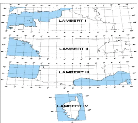 Illustration 5 : Exemple de projection  Lambert (Source ign.fr) 