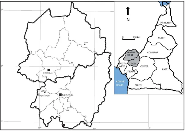 Figure 2-1 Carte des hauts plateaux de l’Ouest – Cameroun  Source : INC, 2013. 