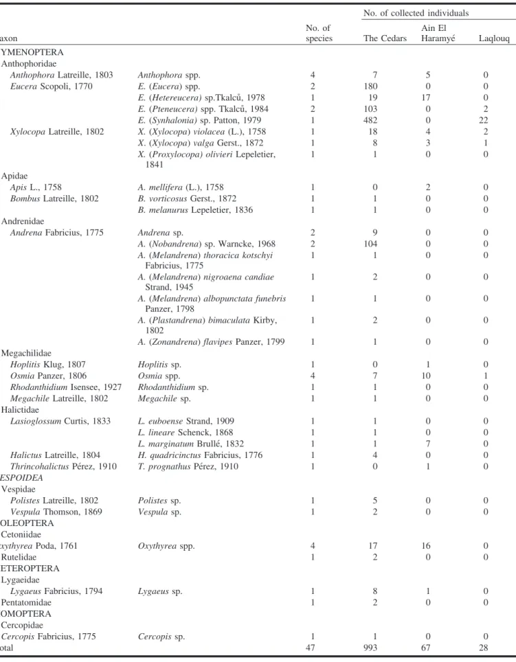Table 1. List of insects collected on Iris cedretii in the Cedars and Ain El Haramiye´ and on Iris sofarana subsp