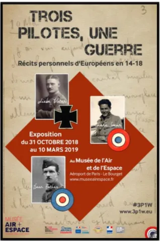 Fig. 10 : Visuel de l'affiche retenue pour l'exposition temporaire   Trois pilotes, Une guerre, Récits personnels d'Européens en 14-18 