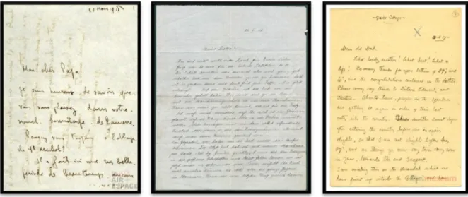 Fig. 11 : Visuels de lettres écrites par Jean Chaput, Peter Falkenstein et Bernard Curtis Rice 