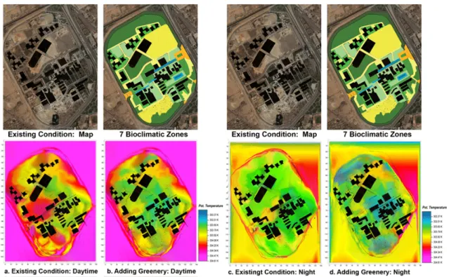 Figure 7: Temperatures comparison (existing condition map – source: Google Earth)  5. Discussion 