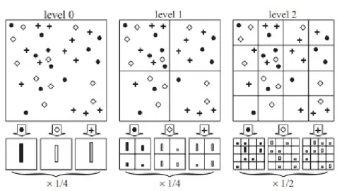 Figure 2.15 – Classification avec pyramide spatiale : Image tirée de l’article origi- origi-nal [59], illustrant la décomposition de l’image avec une pyramide spatiale à trois niveaux.