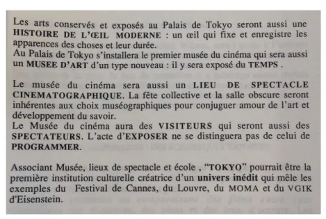 Figure  4.  MAP  :  série  081/075/16/0011.  Rapport  de  la  mission  de  réflexion  et  de  proposition  sur  la  muséographie  cinématographique  pour le Palais de Tokyo confiée à A