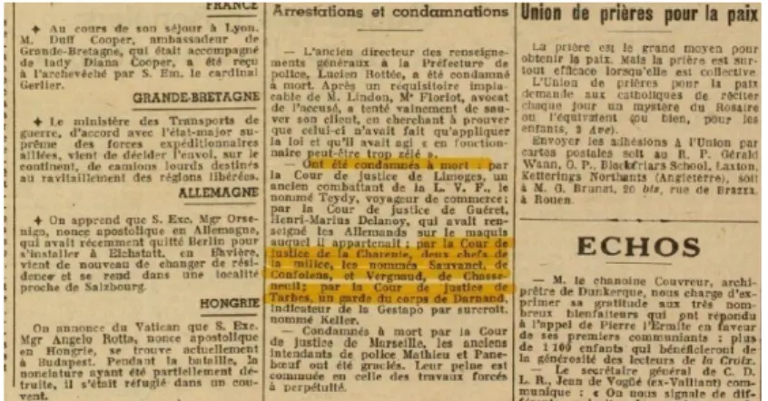 Fig. 3   Rubrique « arrestations et condamnations » du journal La Croix. 
