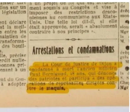 Fig.  9    Représentation  de  la  rubrique  « Arrestations  et  condamnations »  du  périodique  La  Croix en 1948