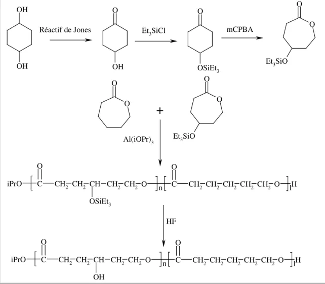 Figure 2.17 : Synthèse et copolymérisation de l’ -caprolactone substituée par un groupement hydroxy en  position γγγγ