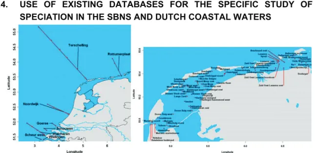 Fig. 2. Map of the Dutch coastal zone and Wadden Sea with sampling locations ( Ɣ ) at different  transects