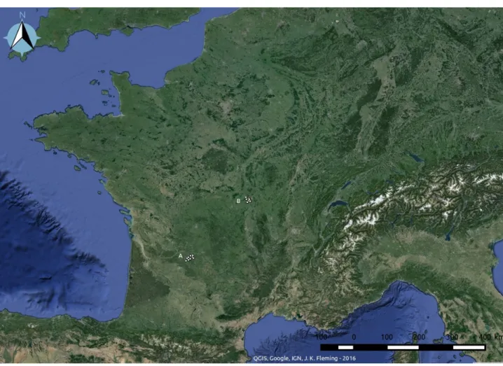 Fig. 7 : Image Satellite de France, Lieux des romans Source: J. Fleming 2016