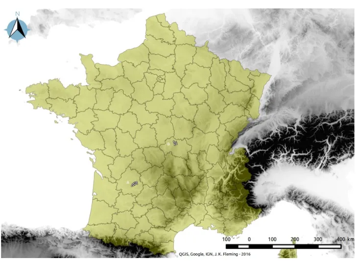 Fig. 8 : Données Géographiques de France, Lieux des romans Source : J. Fleming 2016