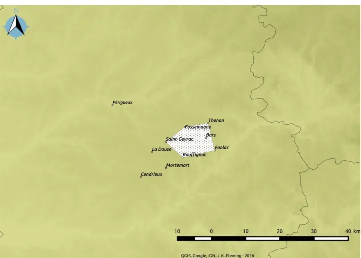 Fig. 9 : Lieux de Jacquou le Croquant, « Groupe A » Source : J. Fleming 2016