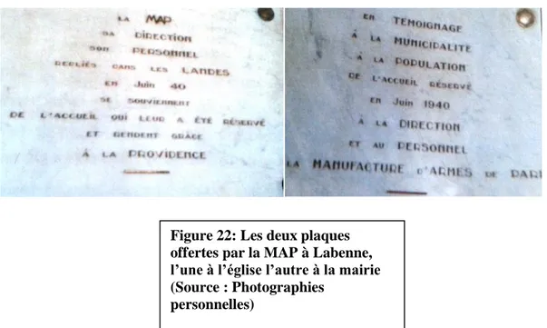 Figure 22: Les deux plaques  offertes par la MAP à Labenne,  l’une à l’église l’autre à la mairie  (Source : Photographies 