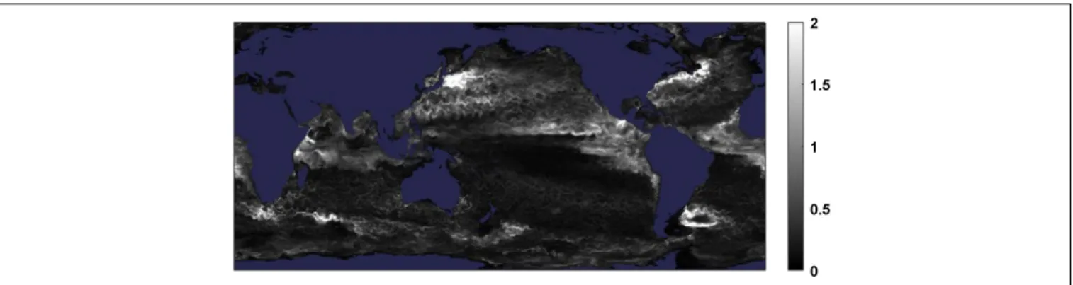 FIGURE 2 | Ensemble standard deviation of temperature ( ◦ C) at the model depth of 65 m