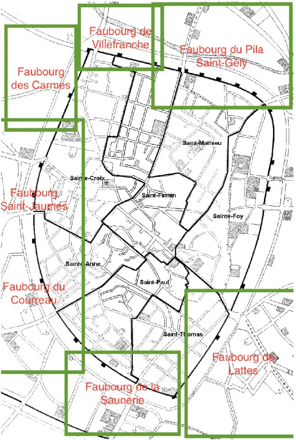 Fig. 1 Montpellier et ses faubourgs 