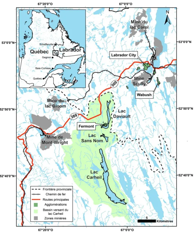 Figure 3. Carte de localisation et de présentation du site d’étude (couches de données : Ressources naturelles  Canada, Statistique Canada et OBV Duplessis)