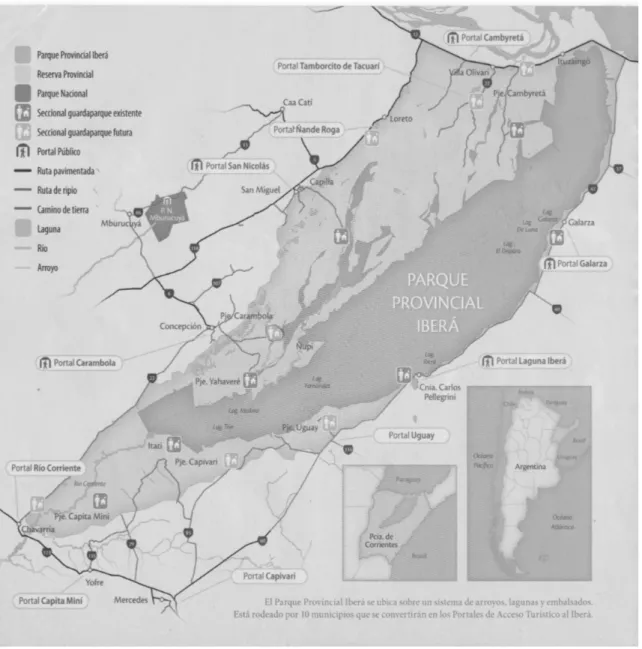 Figure 1. Représentation des estuaires de l'Iberá. Source, publication du gouvernement de Corrientes : Parque provincial Iberá, producción de naturaleza y desarrollo local, 2015