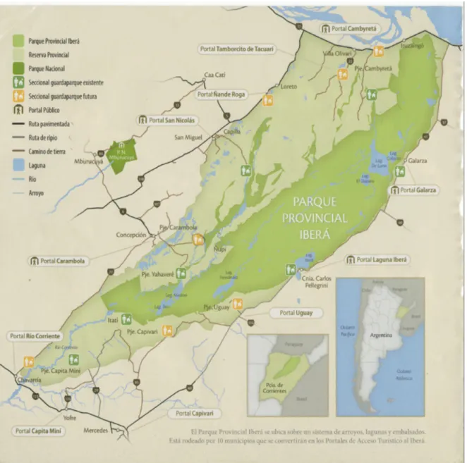 Figure 3. Iberá, objet de développement: « Al haberse definido sus límites y objetivos es imprescindible asegurar la presencia permanente de personal en varios puntos del territorio (…) para que los guardaparques y demás empleados del Parque Provincial pue