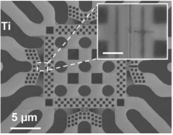 Figure 7 shows SEM images of embedded titanium struc- struc-tures. It represents micro and nano-structures emphasizing the fact that both types of structures can be fabricated with a single CMP step