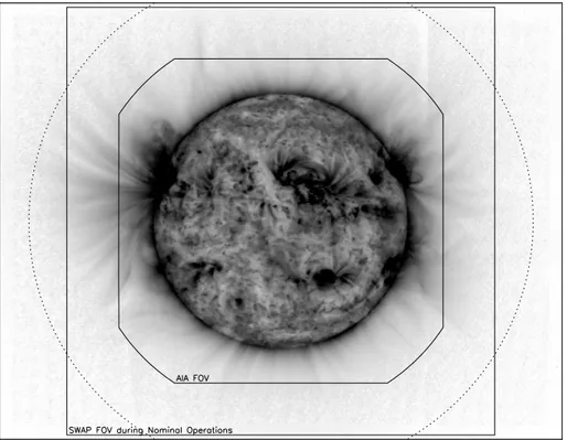 Figure 9 A SWAP mosaic image (seen in inverted grayscale) showing the extent of the EUV corona on 19 September 2011