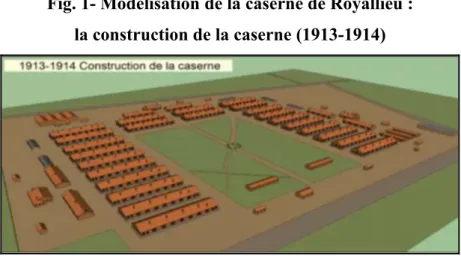 Fig. 1- Modélisation de la caserne de Royallieu : la construction de la caserne (1913-1914)