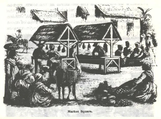 Figure 7 – Esclaves exposant leurs productions au marché  In, Samuel Hazard, op, cit, p