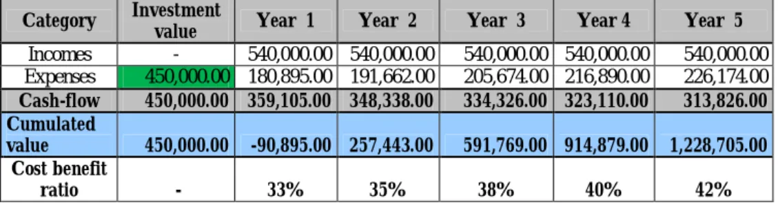 TABLE 4.THE PROJECTION OF THE INVESTMENT OVER A 5 YEAR PERIOD  Category  Investment 
