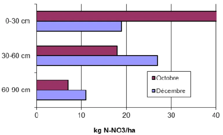 Figure 7.  Evolution du profil médian de concentration (kg N-NO 3 /ha) dans la classe A3  