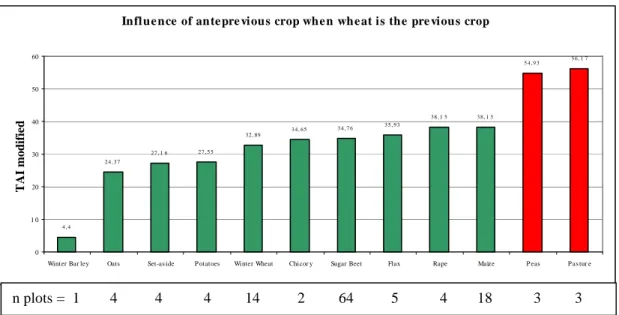 Figure 6: Effect on TAI of the ante-previous crop in plots with wheat as previous crop