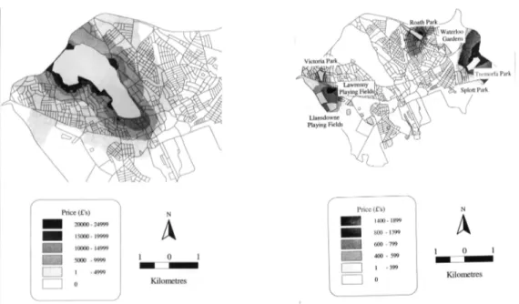 Figure 2 : L’impact des parcs sur l’immobilier résidentiel : l’exemple de Cardiff  Impact de Bute Park    Impact des parcs locaux 