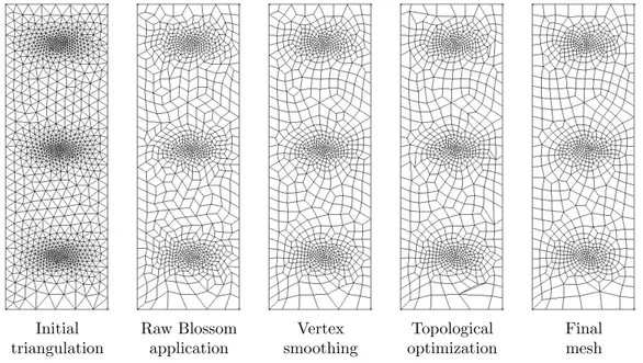 Fig. 12 shows the global Blossom-Quad procedure applied to an initial triangular mesh.